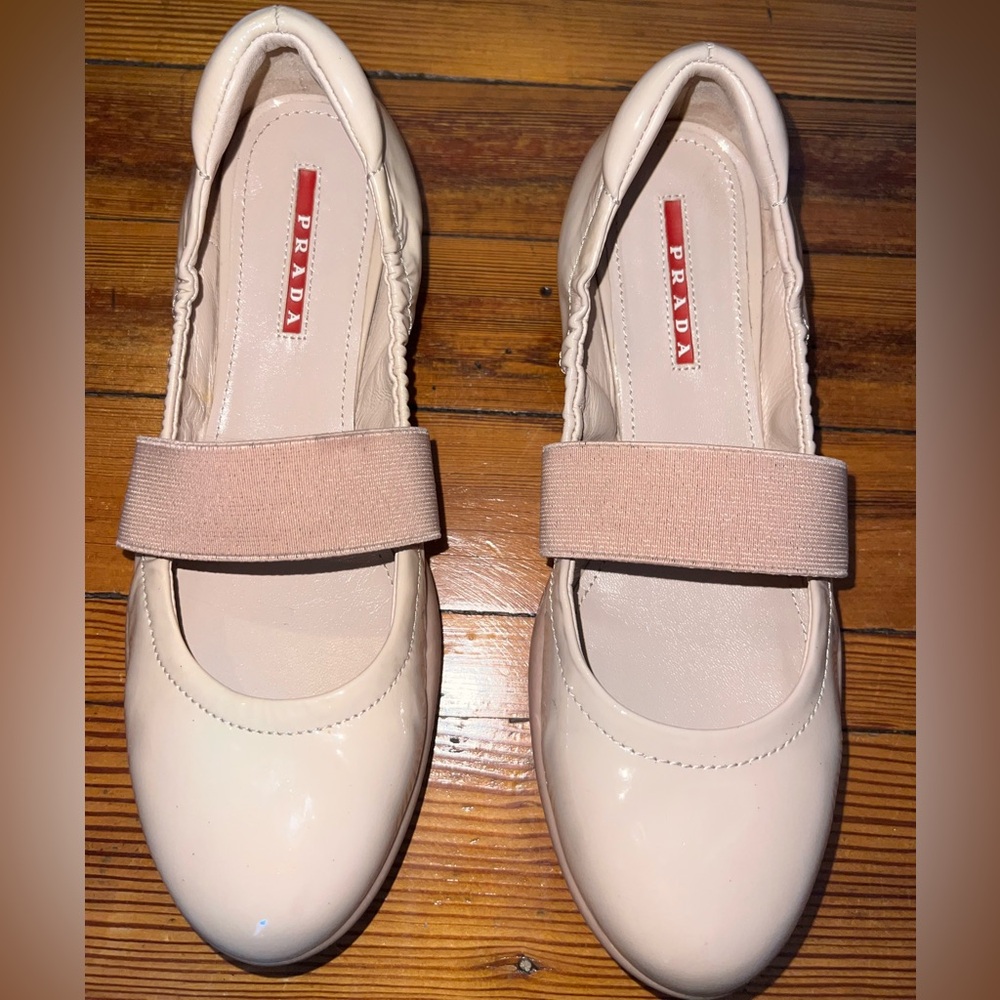 Prada Women's Beige Elastic Strap Flats